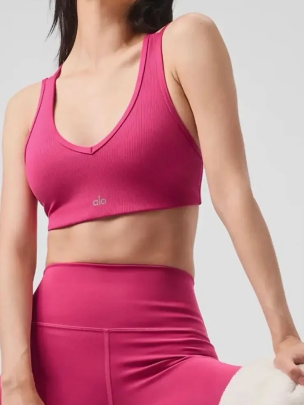 Alo Yoga Airlift Ribbed Sports Bra Pink Red Size Small